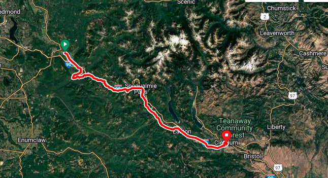 The route follows the Palouse to Cascades trail out and back
